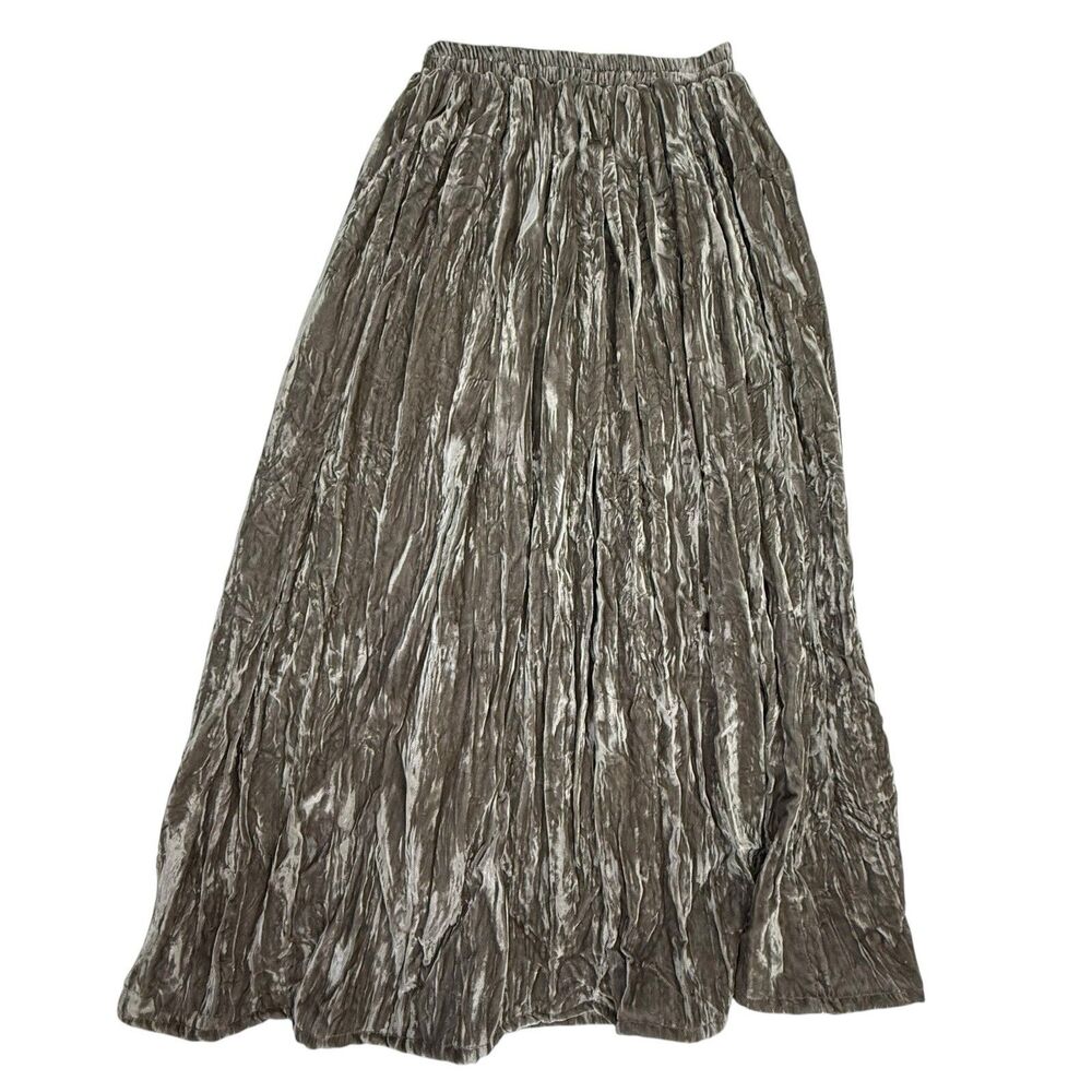Double D Ranch Western Crushed Velvet Maxi Skirt Women Medium Tan Full USA
